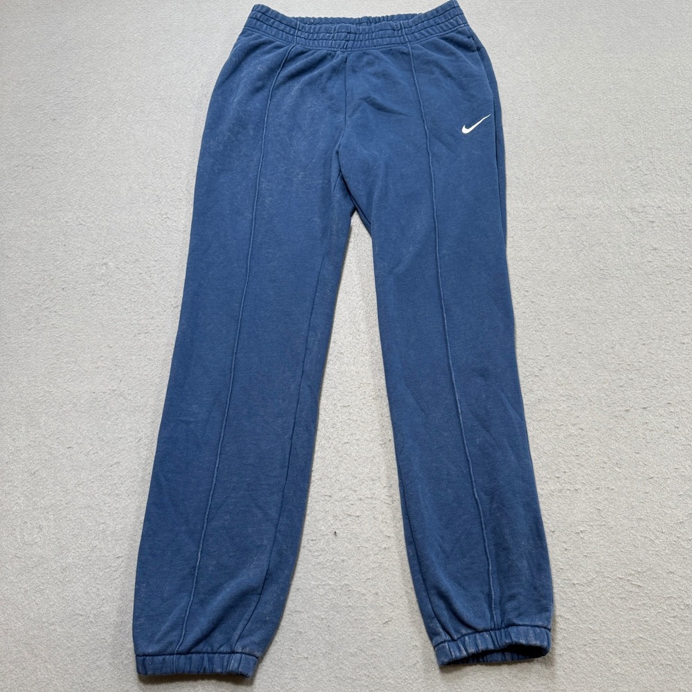 Nike Sweatpants Womens Small Blue Pintuck Relaxed Swoosh Activewear Training Gym